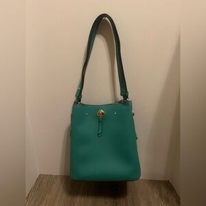 Kate Spade Marti Shoulder Bucket Drawstring Bag Green Pebbled Leather